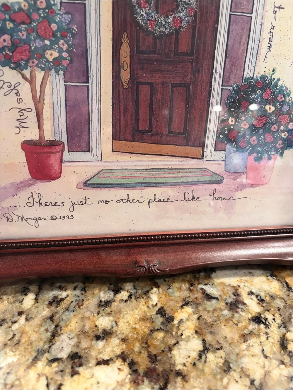 D. Morgan Framed Welcome Door Print in Brown and Red with Home Sentiment.